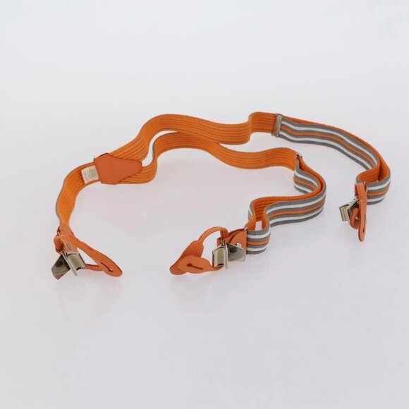HERMES Suspenders Belt Canvas Leather 2 Set Orange Auth bs29192 main image 5
